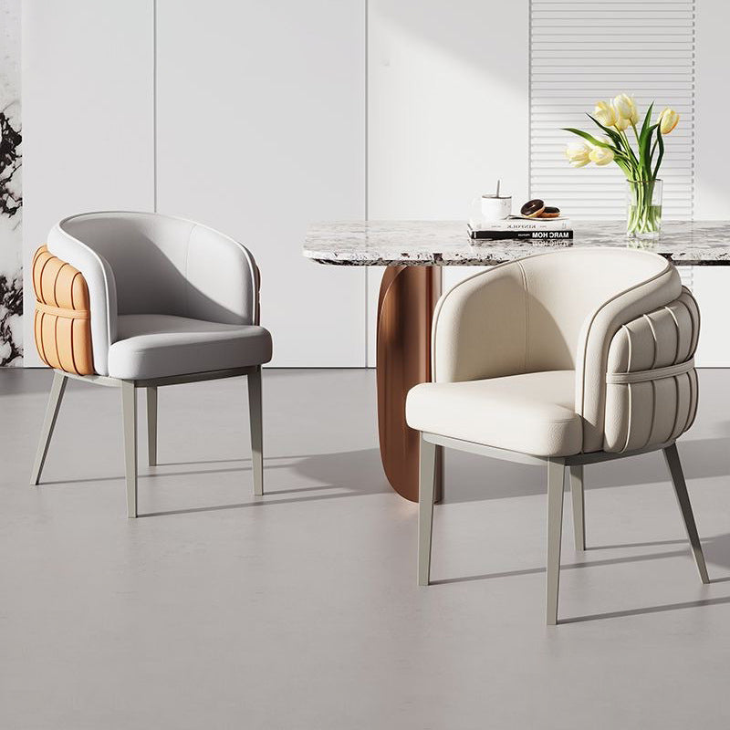 Contemporary Nordic Leather And Metal Curved Dining Chair With Armrest For Dining Room
