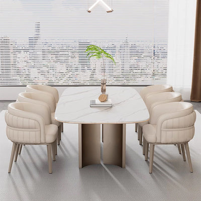 Contemporary Nordic Leather And Metal Curved Dining Chair With Armrest For Dining Room