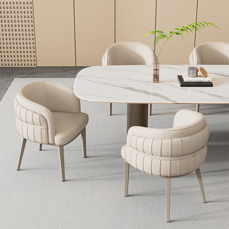 Contemporary Nordic Leather And Metal Curved Dining Chair With Armrest For Dining Room