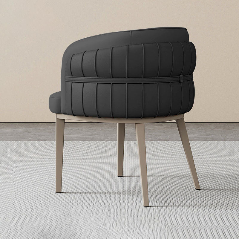 Contemporary Nordic Leather And Metal Curved Dining Chair With Armrest For Dining Room