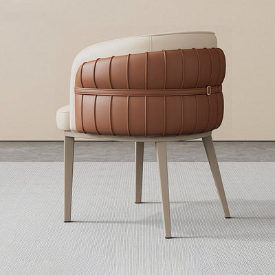 Contemporary Nordic Leather And Metal Curved Dining Chair With Armrest For Dining Room