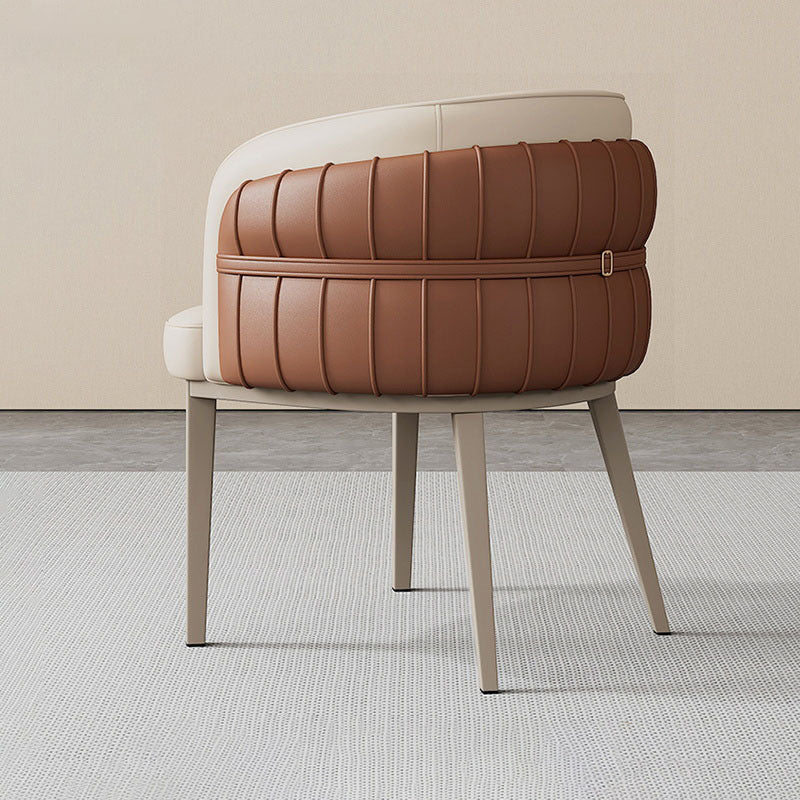 Contemporary Nordic Leather And Metal Curved Dining Chair With Armrest For Dining Room