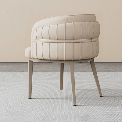 Contemporary Nordic Leather And Metal Curved Dining Chair With Armrest For Dining Room
