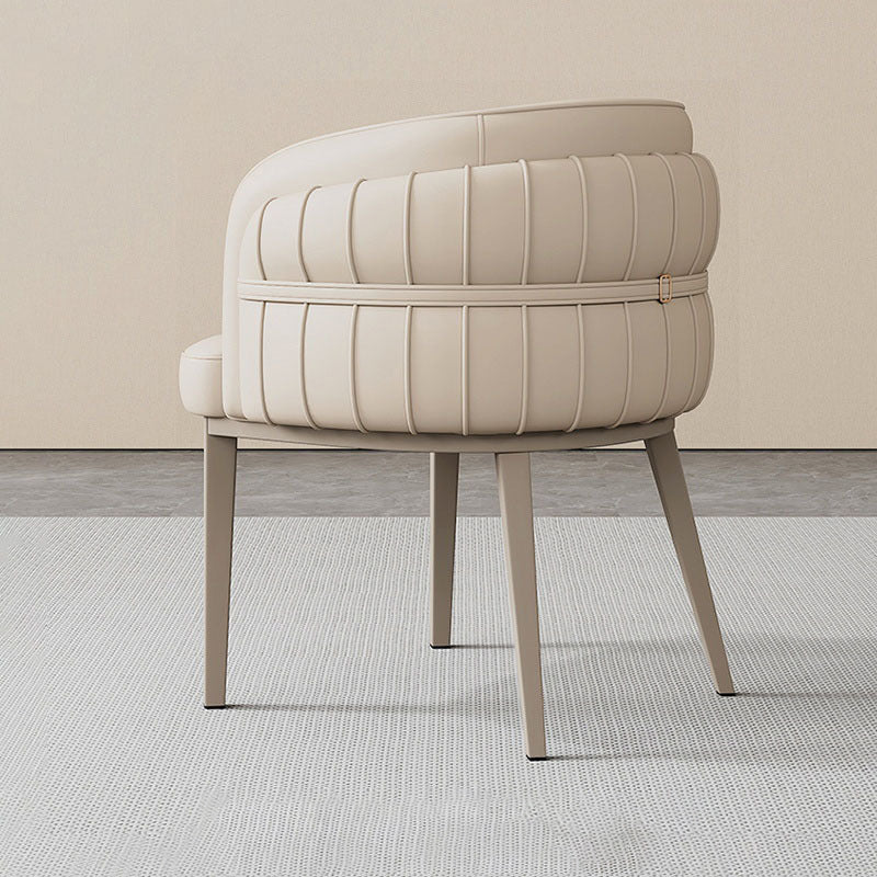 Contemporary Nordic Leather And Metal Curved Dining Chair With Armrest For Dining Room