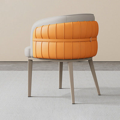Contemporary Nordic Leather And Metal Curved Dining Chair With Armrest For Dining Room