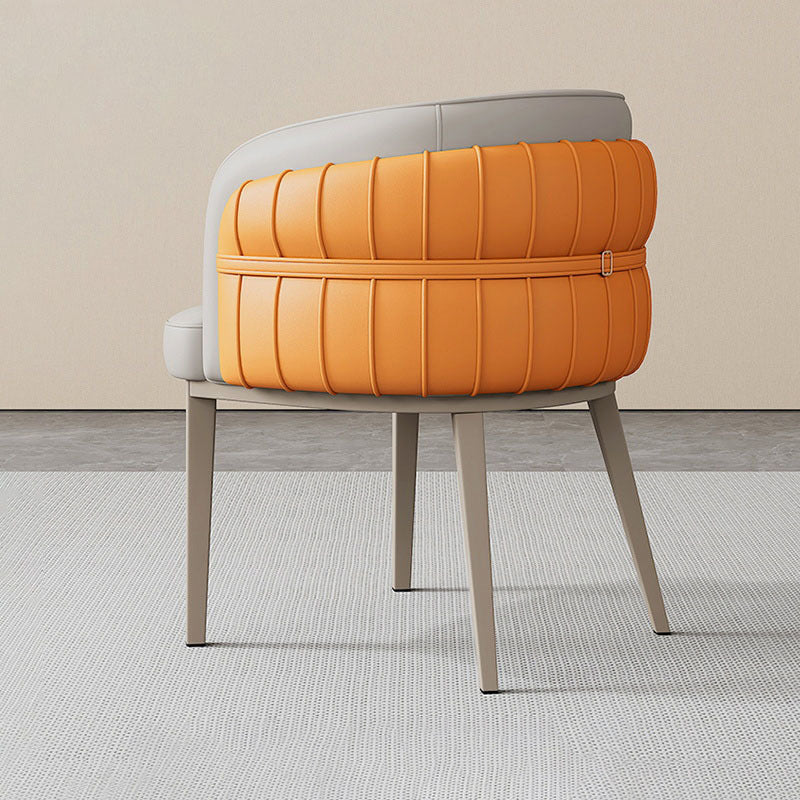 Contemporary Nordic Leather And Metal Curved Dining Chair With Armrest For Dining Room
