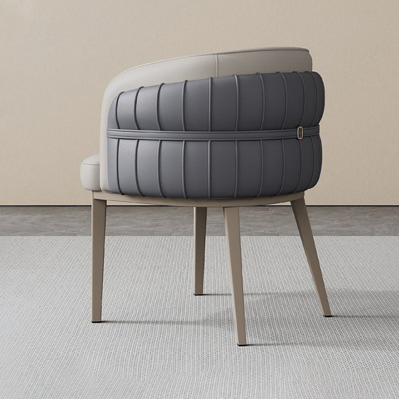 Contemporary Nordic Leather And Metal Curved Dining Chair With Armrest For Dining Room