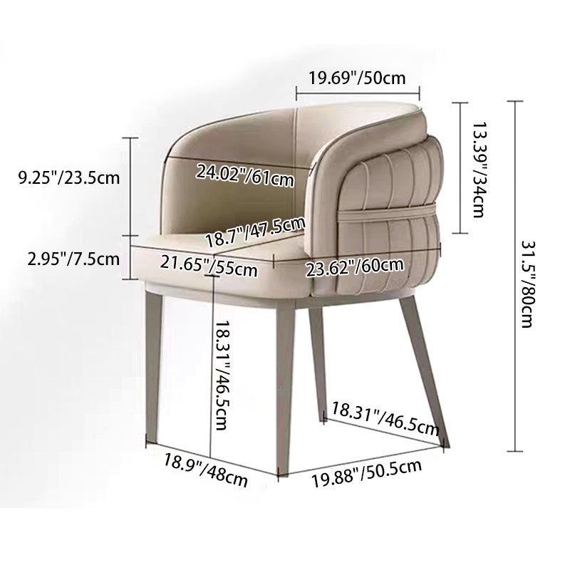 Contemporary Nordic Leather And Metal Curved Dining Chair With Armrest For Dining Room