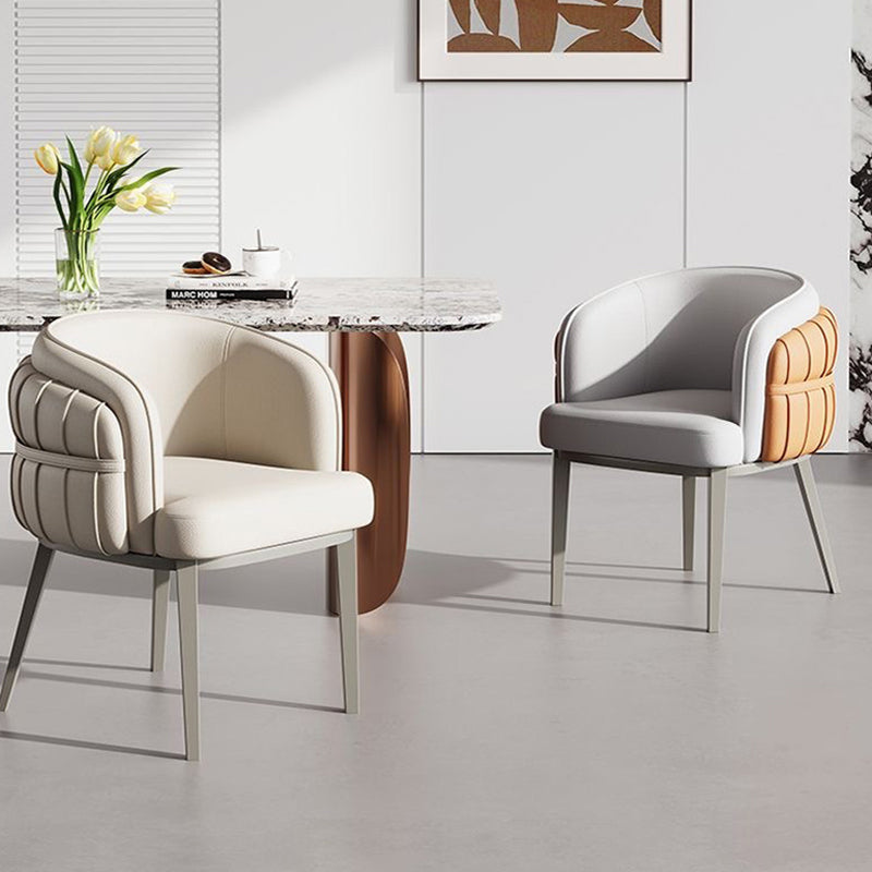 Contemporary Nordic Leather And Metal Curved Dining Chair With Armrest For Dining Room