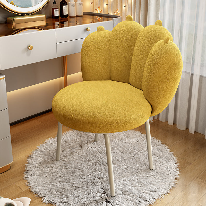 Contemporary Nordic Sherpa Fabric &amp; Carbon Steel Cat-Paw Back Round Seat Vanity Stool For Bedroom &amp; Living Room
