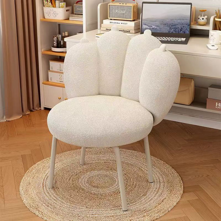 Contemporary Nordic Sherpa Fabric &amp; Carbon Steel Cat-Paw Back Round Seat Vanity Stool For Bedroom &amp; Living Room