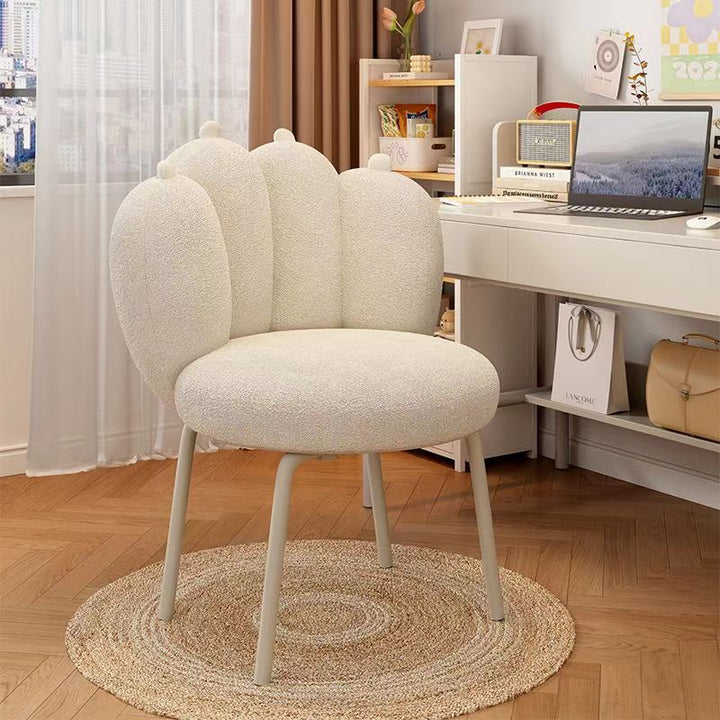 Contemporary Nordic Sherpa Fabric &amp; Carbon Steel Cat-Paw Back Round Seat Vanity Stool For Bedroom &amp; Living Room
