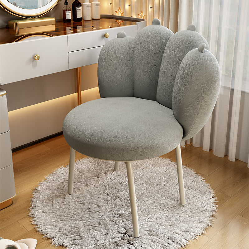 Contemporary Nordic Sherpa Fabric &amp; Carbon Steel Cat-Paw Back Round Seat Vanity Stool For Bedroom &amp; Living Room