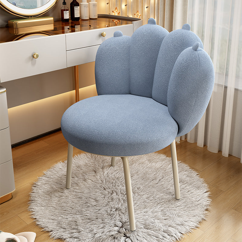 Contemporary Nordic Sherpa Fabric &amp; Carbon Steel Cat-Paw Back Round Seat Vanity Stool For Bedroom &amp; Living Room