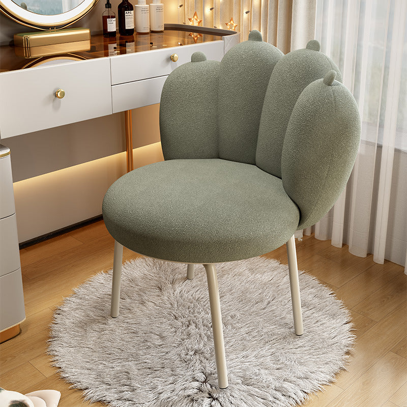 Contemporary Nordic Sherpa Fabric &amp; Carbon Steel Cat-Paw Back Round Seat Vanity Stool For Bedroom &amp; Living Room