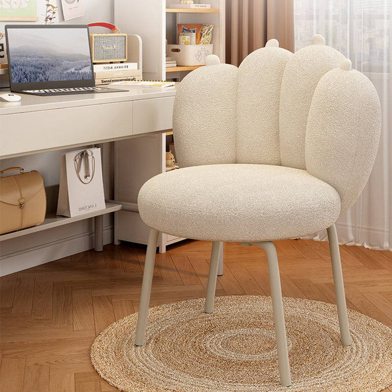 Contemporary Nordic Sherpa Fabric &amp; Carbon Steel Cat-Paw Back Round Seat Vanity Stool For Bedroom &amp; Living Room