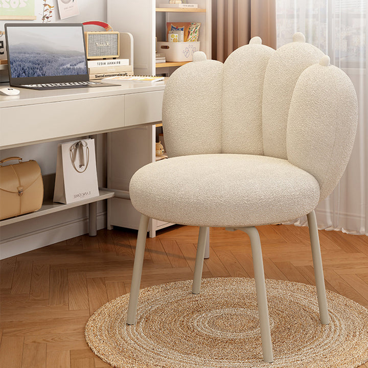 Contemporary Nordic Sherpa Fabric &amp; Carbon Steel Cat-Paw Back Round Seat Vanity Stool For Bedroom &amp; Living Room