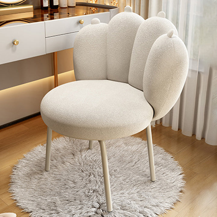 Contemporary Nordic Sherpa Fabric &amp; Carbon Steel Cat-Paw Back Round Seat Vanity Stool For Bedroom &amp; Living Room