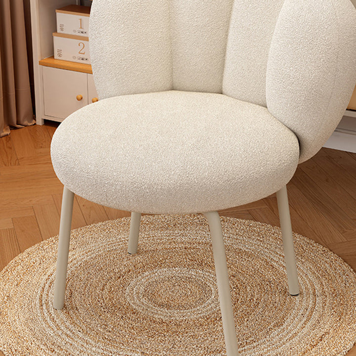 Contemporary Nordic Sherpa Fabric &amp; Carbon Steel Cat-Paw Back Round Seat Vanity Stool For Bedroom &amp; Living Room