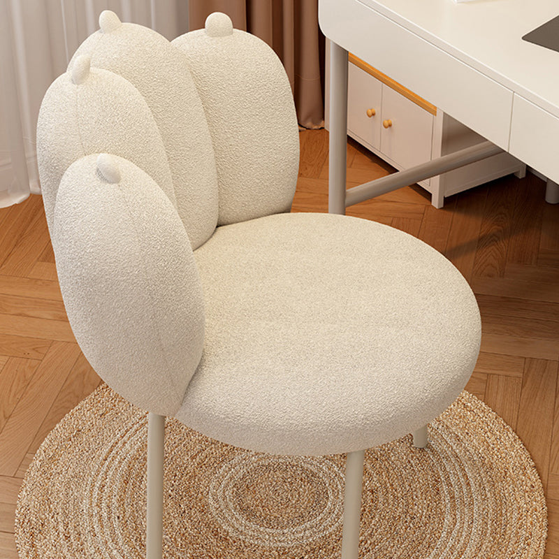 Contemporary Nordic Sherpa Fabric &amp; Carbon Steel Cat-Paw Back Round Seat Vanity Stool For Bedroom &amp; Living Room
