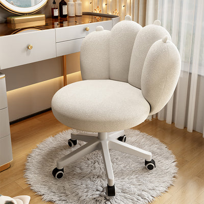 Contemporary Nordic Lambswool & Carbon Steel Cat-Paw Back Round Seat Vanity Stool With Swivel & Adjustable Height For Bedroom & Living Room