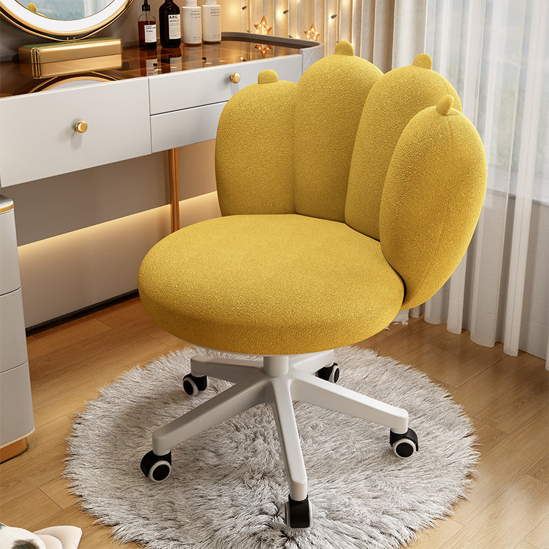 Contemporary Nordic Lambswool & Carbon Steel Cat-Paw Back Round Seat Vanity Stool With Swivel & Adjustable Height For Bedroom & Living Room