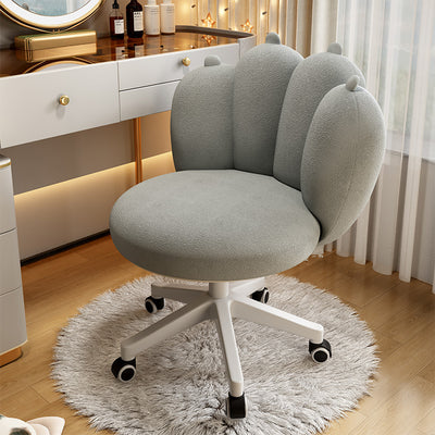 Contemporary Nordic Lambswool & Carbon Steel Cat-Paw Back Round Seat Vanity Stool With Swivel & Adjustable Height For Bedroom & Living Room