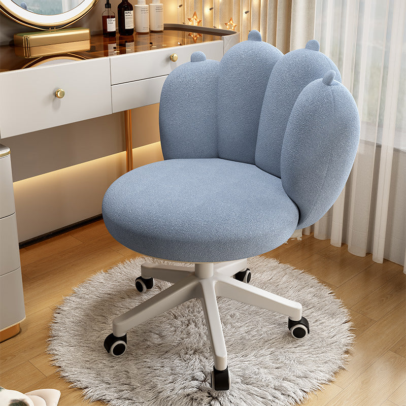 Contemporary Nordic Lambswool & Carbon Steel Cat-Paw Back Round Seat Vanity Stool With Swivel & Adjustable Height For Bedroom & Living Room