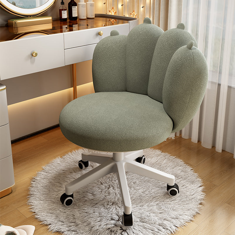 Contemporary Nordic Lambswool & Carbon Steel Cat-Paw Back Round Seat Vanity Stool With Swivel & Adjustable Height For Bedroom & Living Room