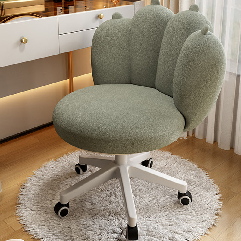Contemporary Nordic Lambswool & Carbon Steel Cat-Paw Back Round Seat Vanity Stool With Swivel & Adjustable Height For Bedroom & Living Room