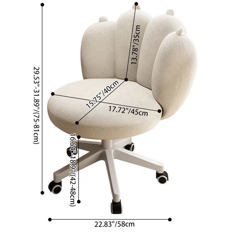Contemporary Nordic Lambswool & Carbon Steel Cat-Paw Back Round Seat Vanity Stool With Swivel & Adjustable Height For Bedroom & Living Room