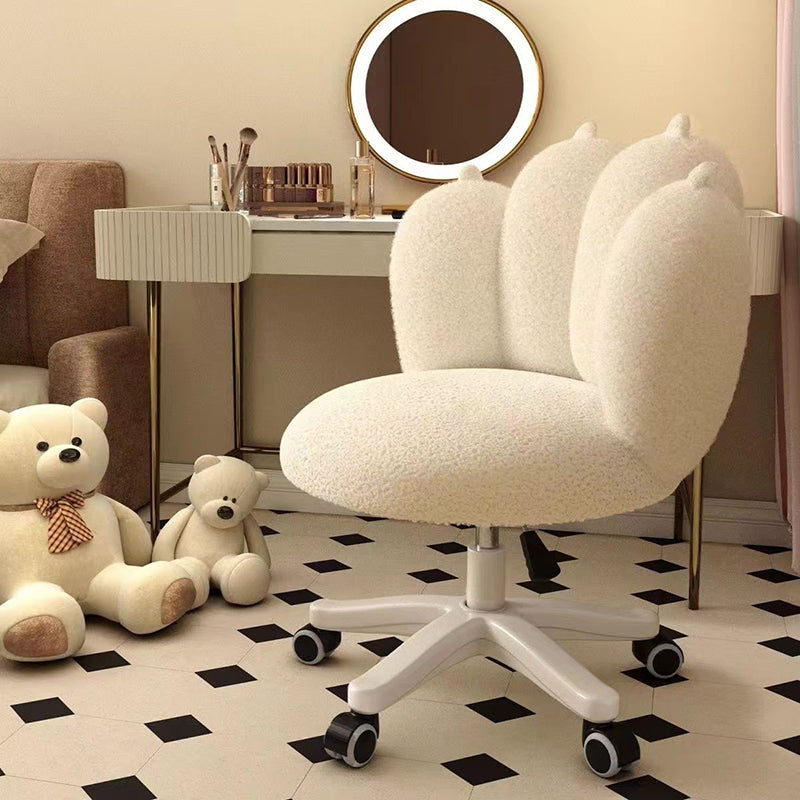 Contemporary Nordic Lambswool & Carbon Steel Cat-Paw Back Round Seat Vanity Stool With Swivel & Adjustable Height For Bedroom & Living Room