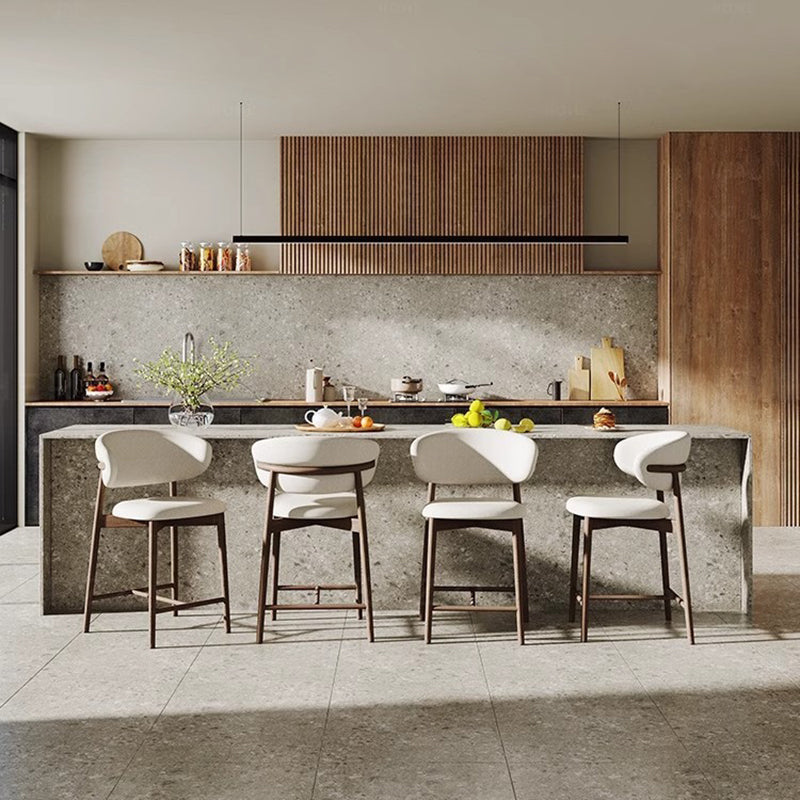 Contemporary Nordic Ash Wood & Fabric Curved Back Bar Stool For Kitchen Island & Dining Area