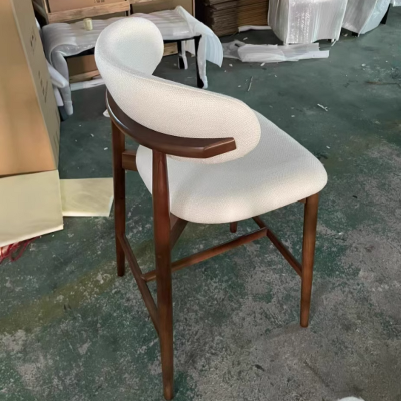 Contemporary Nordic Ash Wood & Fabric Curved Back Bar Stool For Kitchen Island & Dining Area