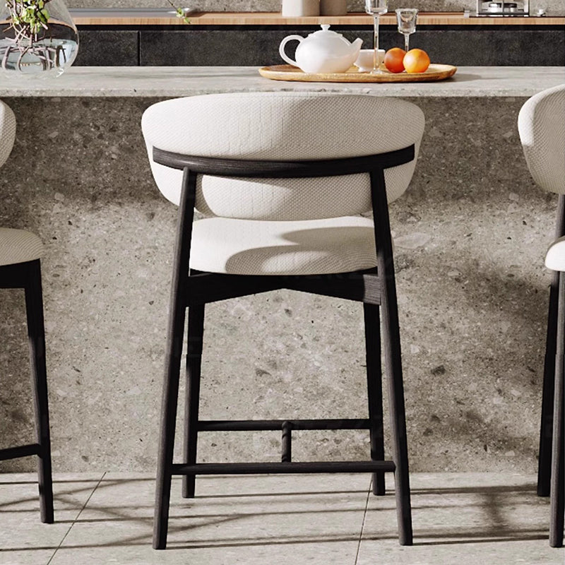 Contemporary Nordic Ash Wood & Fabric Curved Back Bar Stool For Kitchen Island & Dining Area