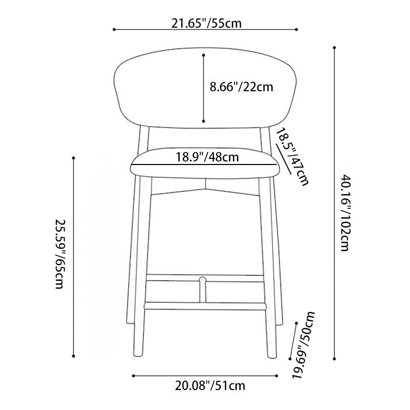Contemporary Nordic Ash Wood & Fabric Curved Back Bar Stool For Kitchen Island & Dining Area