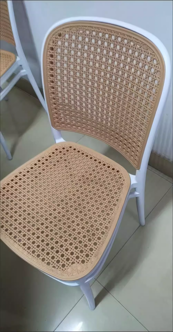 Traditional Vintage Plastic Woven-Style Trapezoid Dining Chair For Dining Room &amp; Living Room