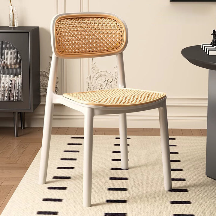 Traditional Vintage Plastic Woven-Style Trapezoid Dining Chair For Dining Room &amp; Living Room