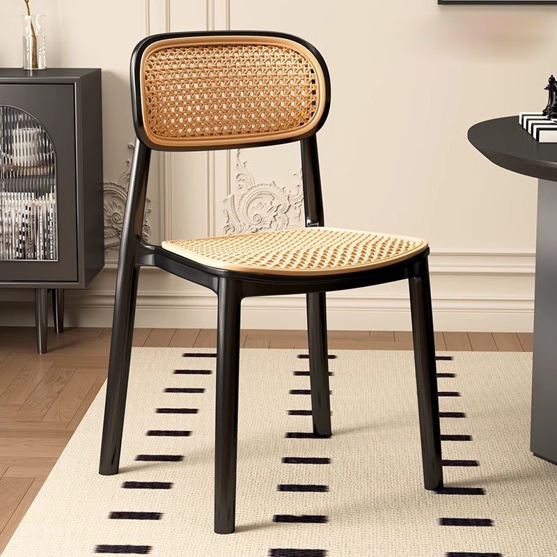 Traditional Vintage Plastic Woven-Style Trapezoid Dining Chair For Dining Room &amp; Living Room