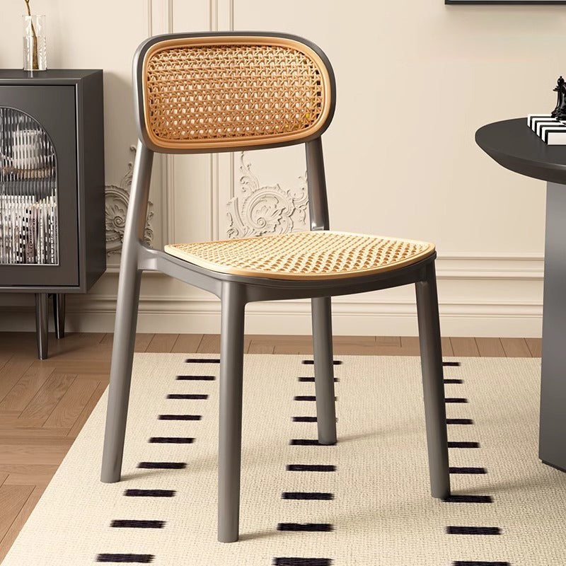 Traditional Vintage Plastic Woven-Style Trapezoid Dining Chair For Dining Room &amp; Living Room