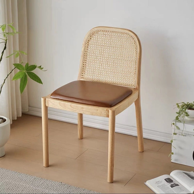Contemporary Nordic Wood Leather Square Dining Chair For Dining Room And Living Room