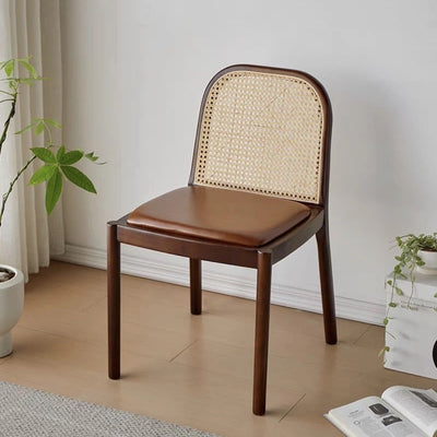 Contemporary Nordic Wood Leather Square Dining Chair For Dining Room And Living Room