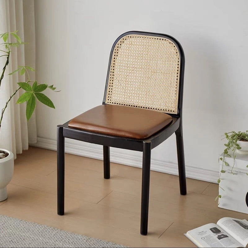 Contemporary Nordic Wood Leather Square Dining Chair For Dining Room And Living Room