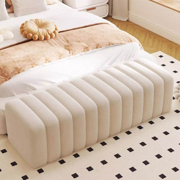 Banc rectangulaire contemporain en bois et velours nordique pour entrée, chambre, salon 