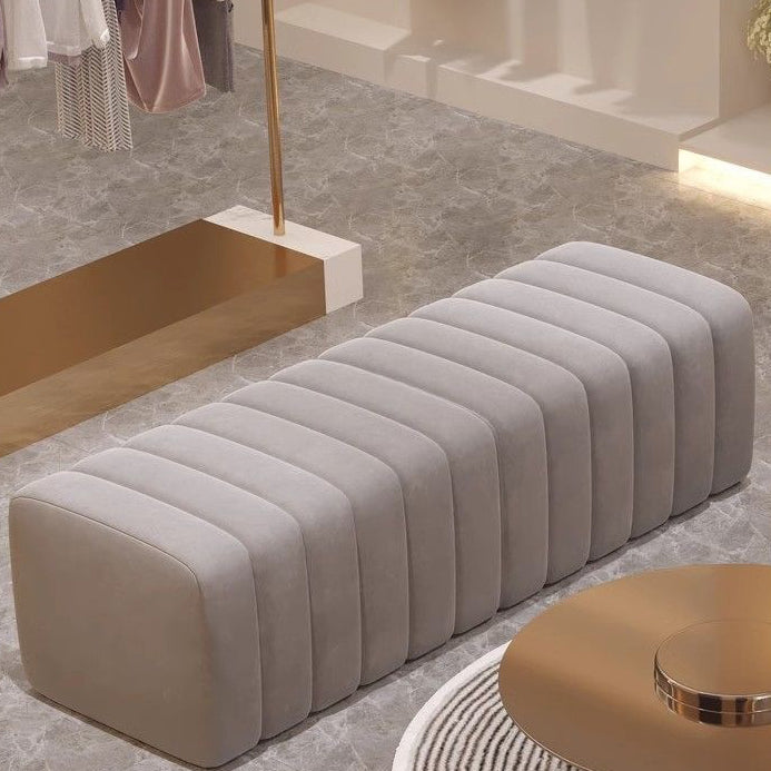 Zeitgenössische nordische Holz- und Samt-Rechteckbank für Eingangsbereich, Schlafzimmer, Wohnzimmer 