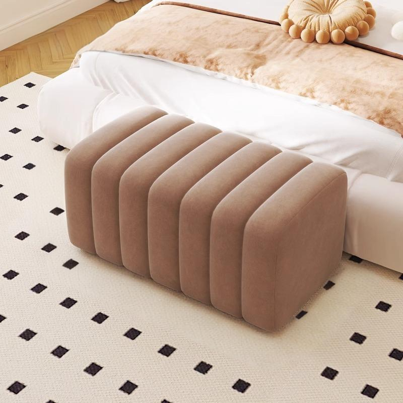 Zeitgenössische nordische Holz- und Samt-Rechteckbank für Eingangsbereich, Schlafzimmer, Wohnzimmer 