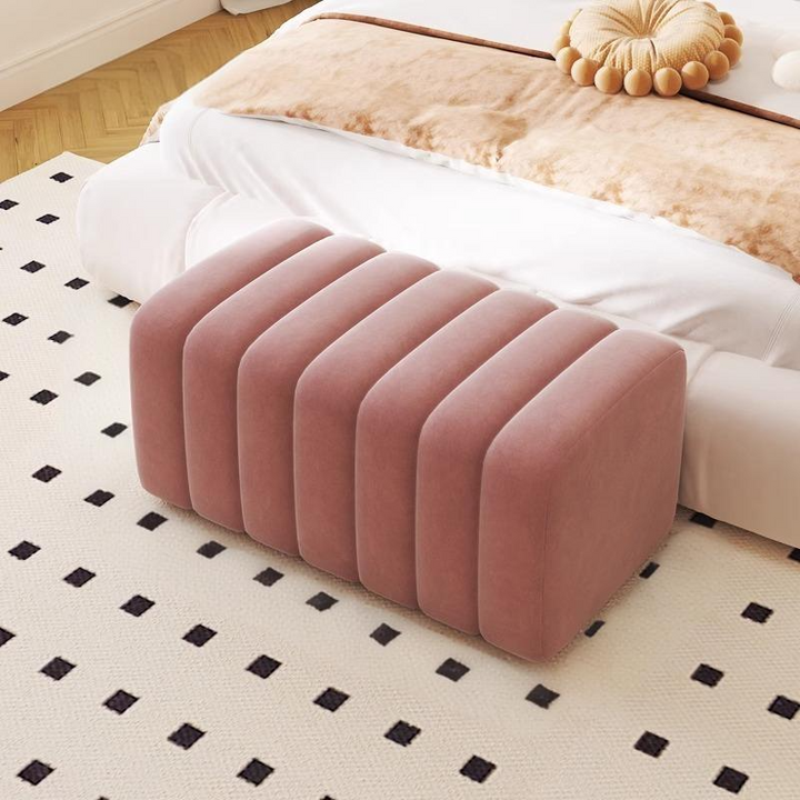 Banc rectangulaire contemporain en bois et velours nordique pour entrée, chambre, salon 