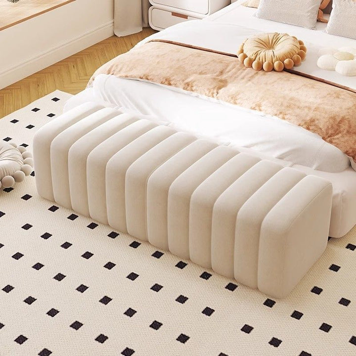 Banc rectangulaire contemporain en bois et velours nordique pour entrée, chambre, salon 