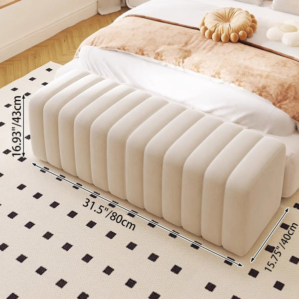 Banc rectangulaire contemporain en bois et velours nordique pour entrée, chambre, salon 