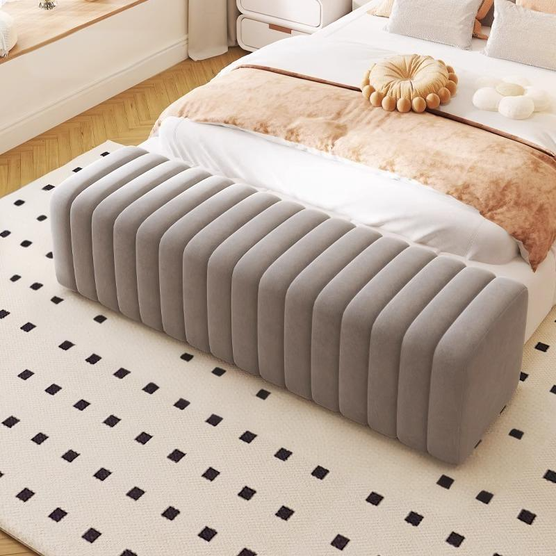 Banc rectangulaire contemporain en bois et velours nordique pour entrée, chambre, salon 